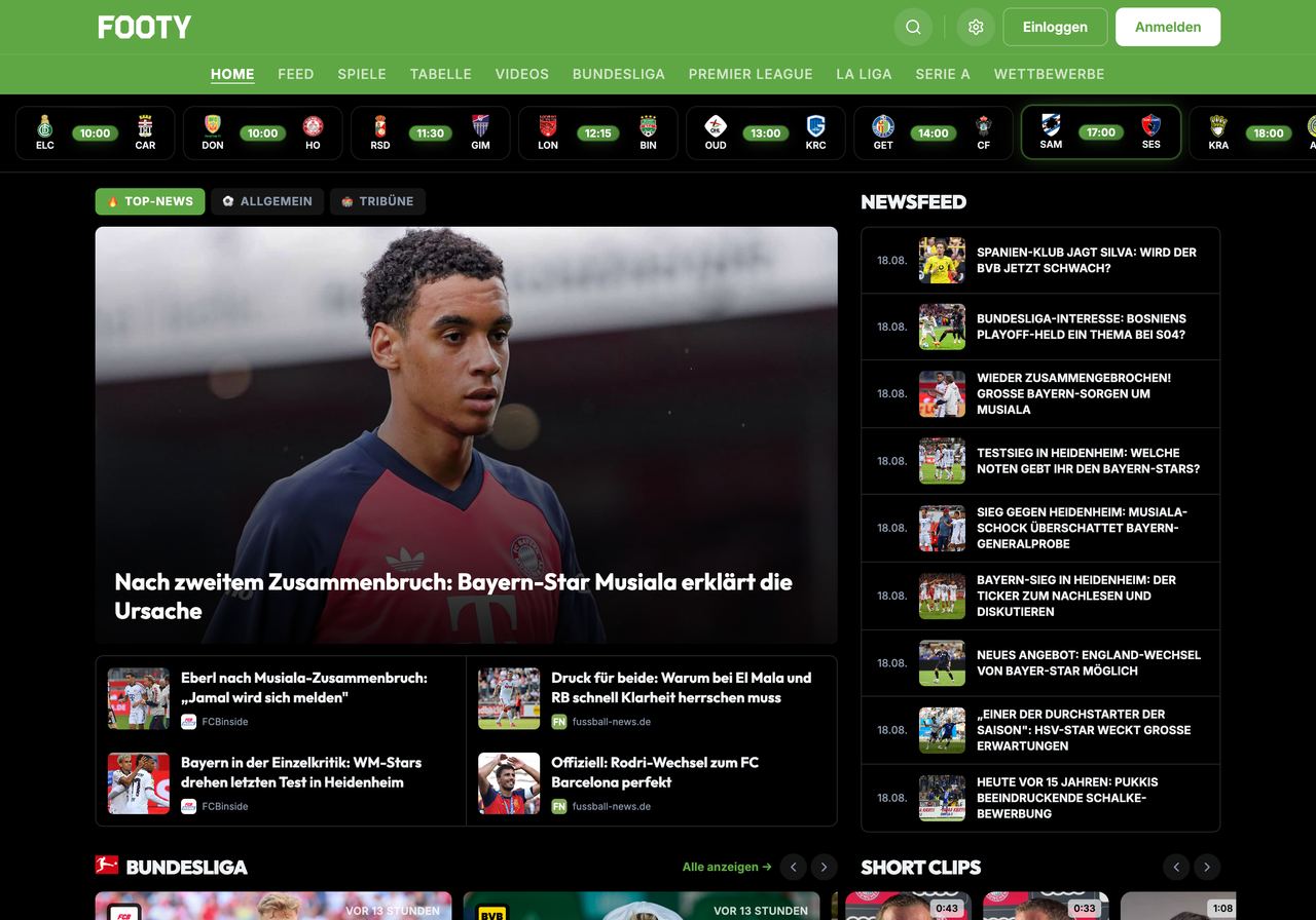 Startseite von FOOTY