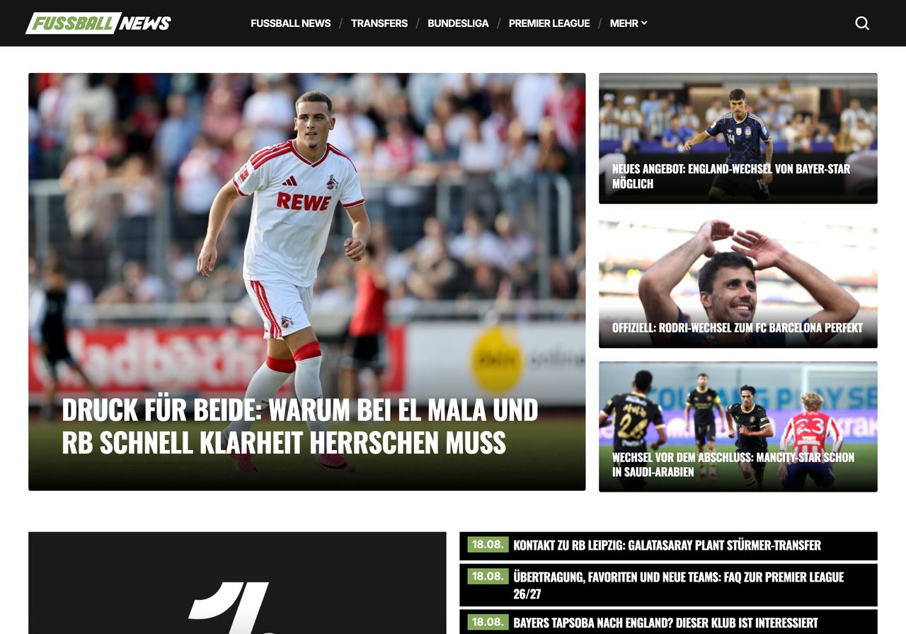 Startseite von fussball-news.de